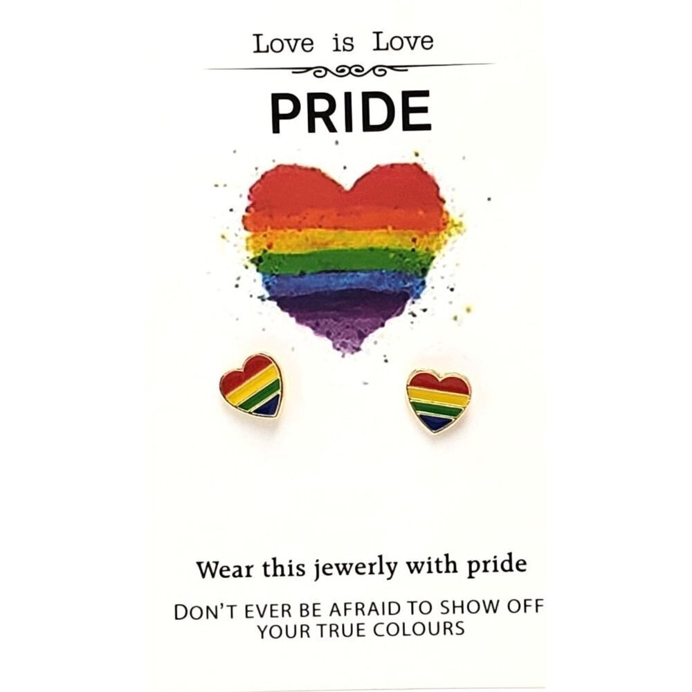 Pride Rainbow Striped Heart Post Earrings Love is Love Card